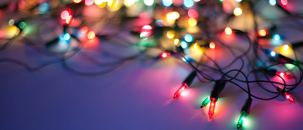 Bright colorful Christmas lights on the floor